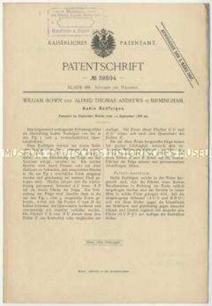 Patentschrift über hohle Radfelgen, Patent-Nr. 38594