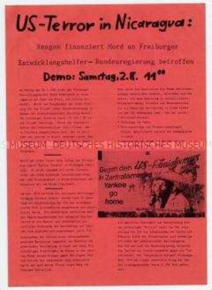 Flugblatt mit Demonstrationsaufruf verschiedener linker Gruppen gegen die Einmischung der USA in Nicaragua