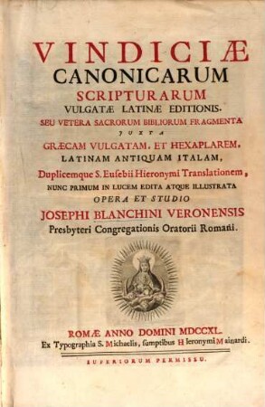 Vindiciae canonicarum scripturarum vulgatae Latinae editionis
