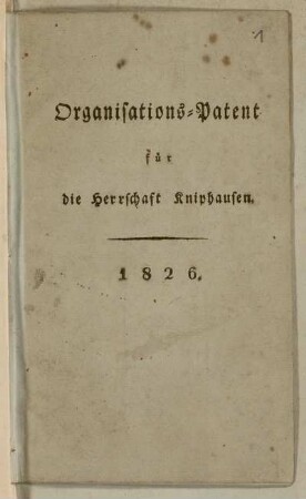 Organisations-Patent für die Herrschaft Kniphausen