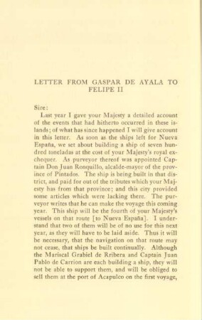 Letter from Gaspar de Ayala to Felipe II