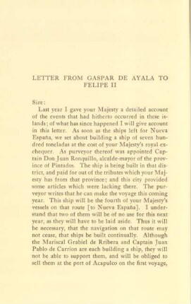 Letter from Gaspar de Ayala to Felipe II