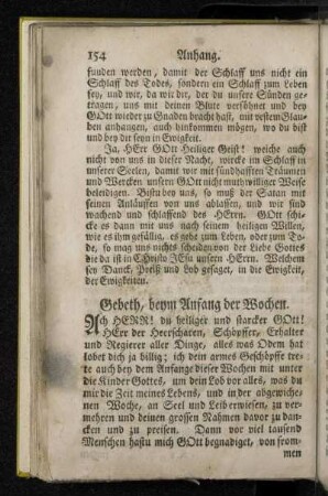 Gebeth, beym Anfang der Wochen.