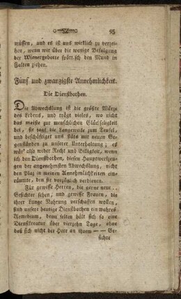 Fünf und zwanzigste Annehmlichkeit. Die Dienstbothen. - Dreißigste Annehmlichkeit. Die Komplimente.