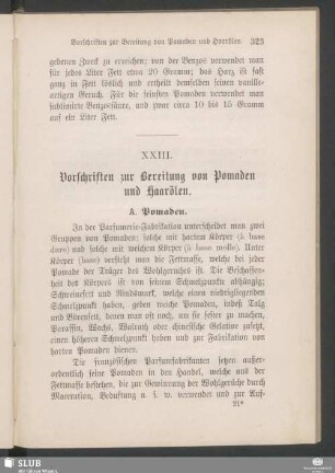 XXIII. Vorschriften zur Bereitung von Pomaden und Haarölen