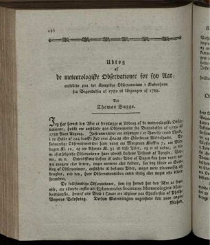Udtog af de meteorologiske Observationer for syv Aar, anstillede paa det Kongelige Observatorium i Kiøbenhavn fra Begyndelsen af 1782 til Udgangen af 1788