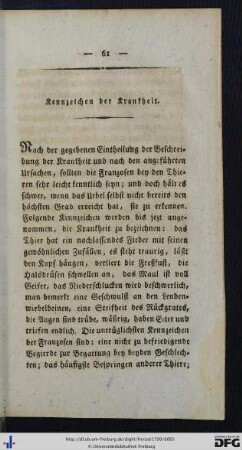 Kennzeichen der Krankheit.