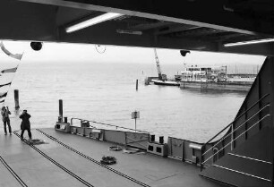 Kressbronn: Stapellauf Fährschiff M.S. Friedrichshafen, Autoplattform mit Ausblick auf alte "Schussen"