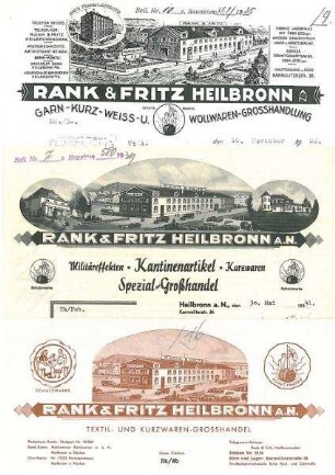 Briefbögen der Textilgroßhandlung Rank&Fritz mit Firmenansicht Karmeliterstraße 36