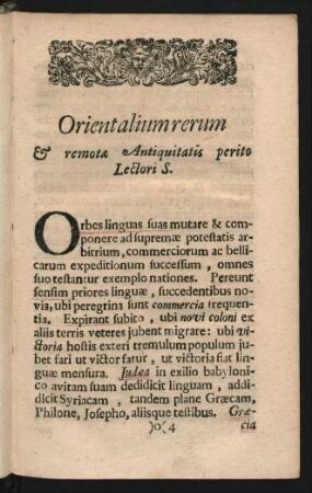 Orientalium rerum & remot & Antiquatis perito Lectori S.