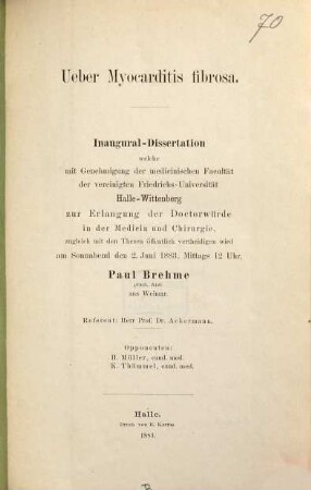 Ueber Myocarditis fibrosa : Inaug.-Diss.