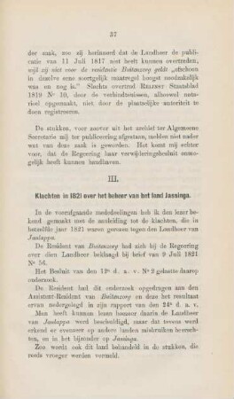 III. Klachten in 1821 over het beheer van het land Jassinga