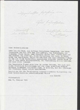 Kopie eines Briefes von Friedrich Alberti an Freiherrn von Moltke