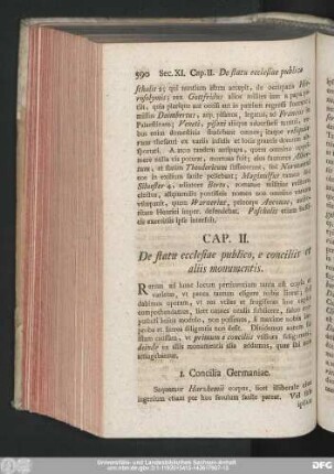 Cap. II. De statu ecclesiae publico, e conciliis et aliis monumentis.