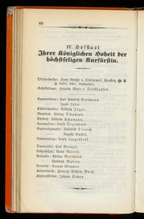 IV. Hofstaat Ihrer königlichen Hoheit der höchstseligen Kurfürstin.