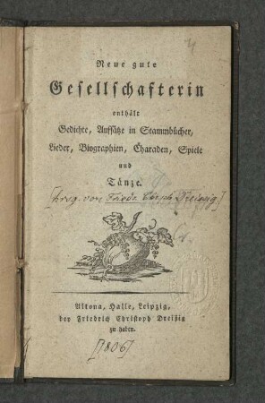 (No. I.): Klopstocks Schönste Blumen fürs Menschenleben