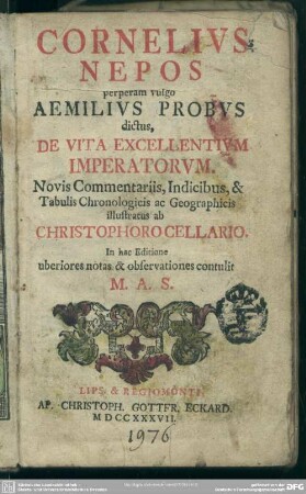 Cornelius Nepos perperam vulgo Aemilius Probus dictus, De Vita Excellentium Imperatorum