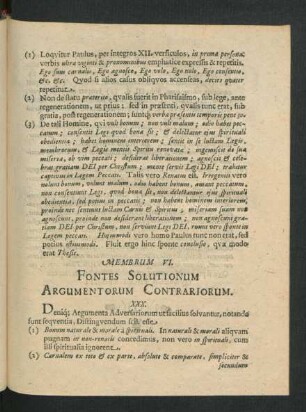 Membrum VI. Fontes Solutionum Argumentorum Contrariorum.