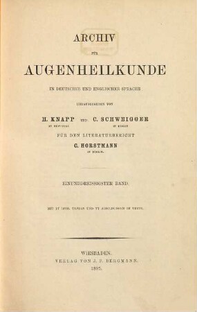 Archiv für Augenheilkunde = Archives of ophthalmology, 31. 1895