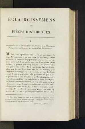 Éclaircissemens et pièces historiques.