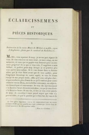 Éclaircissemens et pièces historiques.