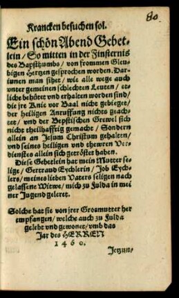 Ein schön Abend Gebetlein/ So mitten in der Finsternis des Bapsthumbs/ von frommen Gleubigen Hertzen gesprochen worden ...