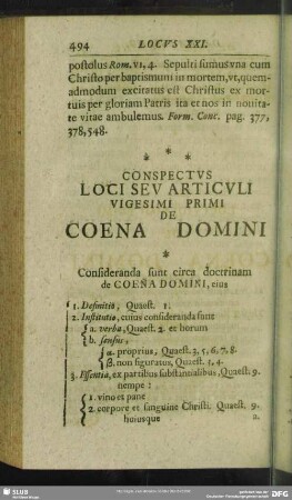 Conspectus Loci Seu Articuli Vigesimi Primi De Coena Domini