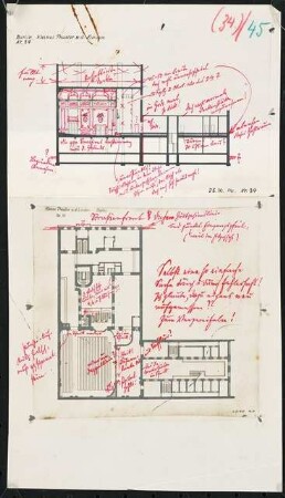 Kleines Theater Unter den Linden (auch: Schall und Rauch), Berlin: Grundriss und Längsschnitt