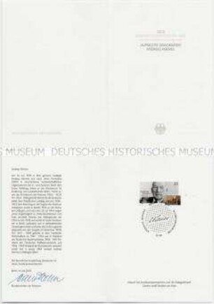 Philatelistischer Sonderdruck mit Marke, Stempel und Begleittext aus der Serie "Aufrechte Demokraten"
