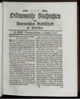 III. Stück. Sonnabends den 17 Januar. 1778.