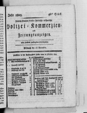46tes Stück, Ausgabe vom 16. November 1803