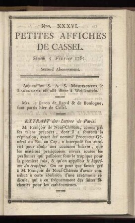 No XXXVI (Samedi 5 Février 1785)