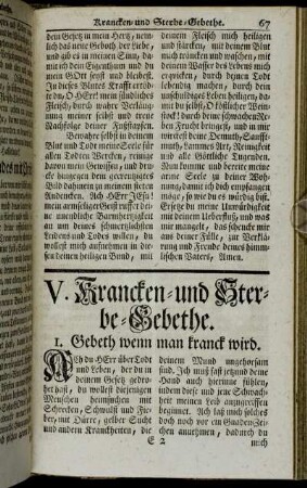 V. Krancken- und Sterbe-Gebethe