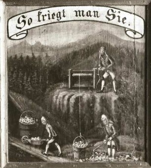 Bilderfolge aus dem Schaffen des Bergmanns "So kriegt man sie" (Erzgewinnung)