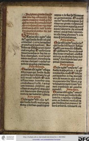 Dominica die: Gratias tibi agimus omnipotens deus, qui hodie fecisti celi pulcritudine...
