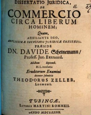 Dissertatio Juridica, De Commercio Circa Liberum Hominem