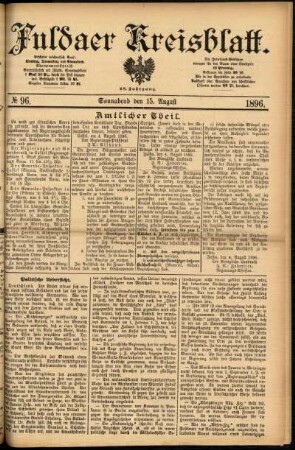 Erste Ausgabe vom Samstag, den 15. August 1896.