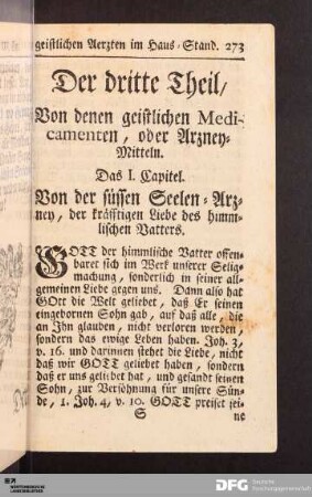 Der dritte Theil, Von denen geistlichen Medicamenten, oder Arzney-Mitteln.