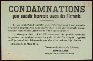 "Condamnations pour conduite incorrecte envers des Allemands"
