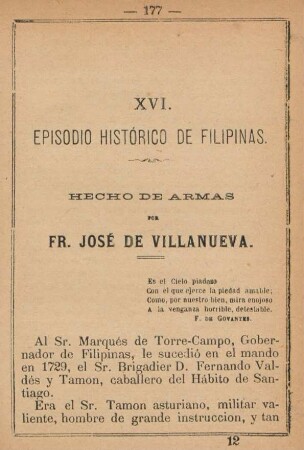 XVI. Hecho de armas por Fr. José de Villanueva