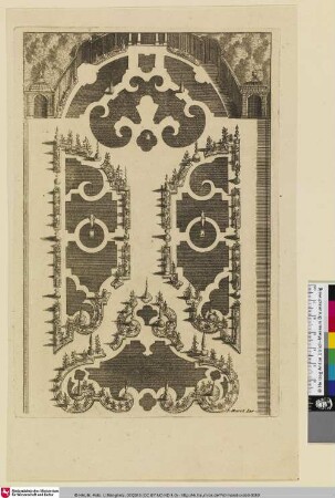 [Berceaux et pavillons en treillage; Entwurf einer Gartenanlage]