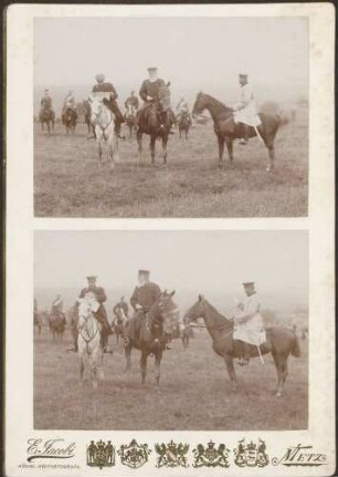 Großherzog Friedrich I. zu Pferd inmitten berittener Uniformierter.