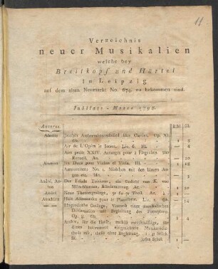 Jubilate-Messe 1798: Verzeichnis neuer Musikalien welche bey Breitkopf und Härtel in Leipzig auf dem alten Neumarkt No. 674. zu bekommen sind