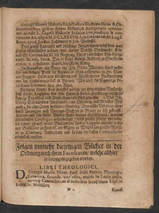 Folgen nunmehr diejenigen Bücher in der Ordnung nach ihren Facultaeten/ welche allhier in Leipzig eingegeben worden. Libri Theologici.