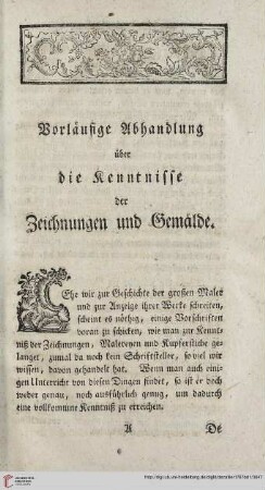 Vorläufige Abhandlung ueber die Kenntnisse der Zeichnungen und Gemaelde