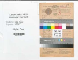 Entnazifizierung Paul Hipler , geb. 20.01.1891 (Polizeimeister)