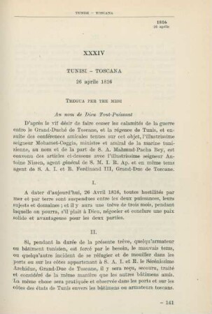 XXXIV Tunisi - Toscana 26 aprile 1816
