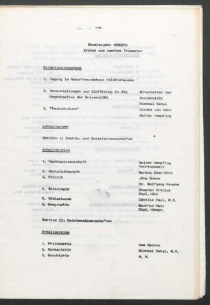 Inhalt "Studienjahr 1980/81 Erstes und Zweites Trimester"