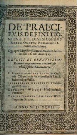 De Praecipuis Definitionibus Et Divisionibus Rerum Omnium Philosophicarum assertiones