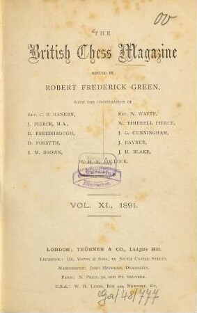 The British chess magazine. 11. 1891, Jan. - Dez.